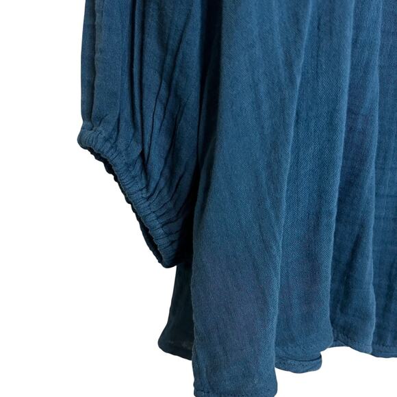 Old Navy Womens Plus Blouse 2X Teal Blue Peasant Tunic Crinkle Long Sleeve Boho - Picture 4 of 7